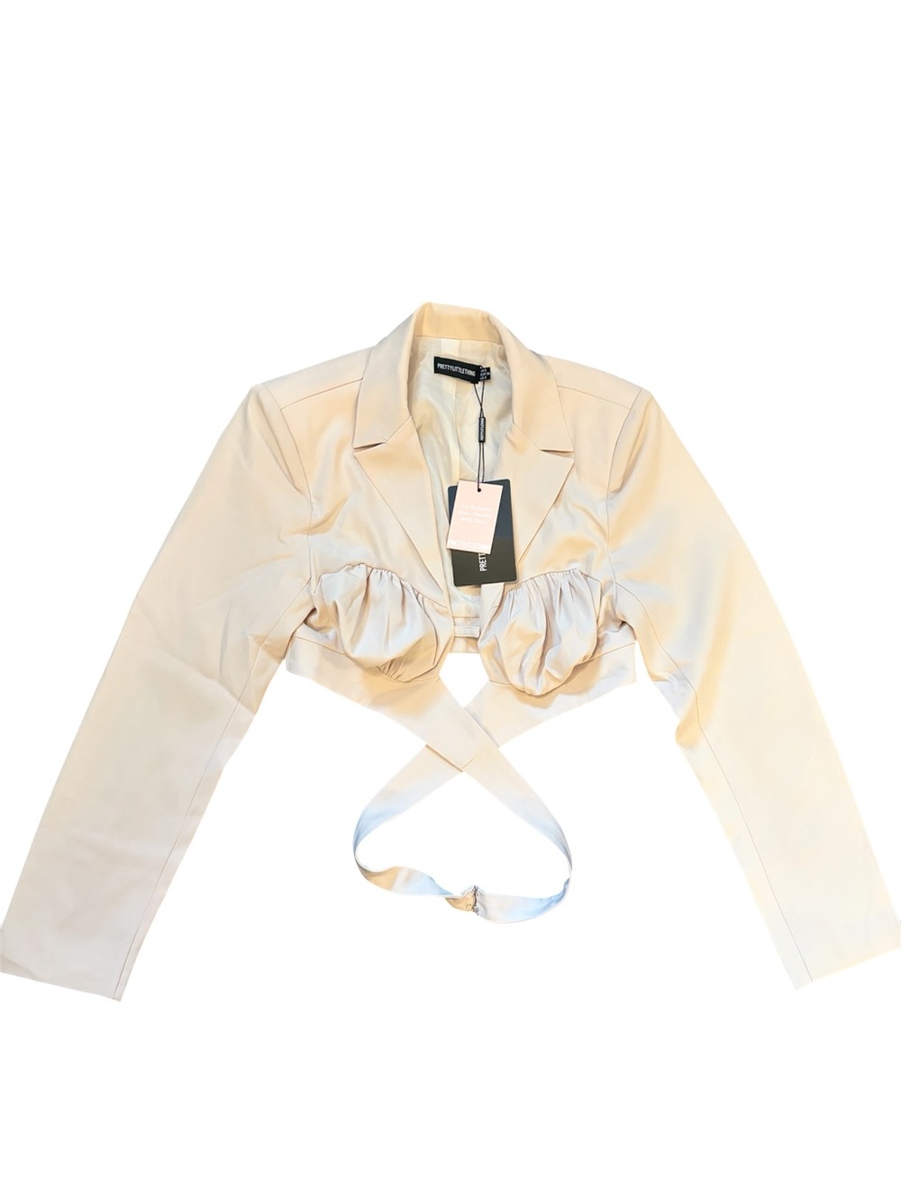 NWT Pretty little Thing Ruched Bust Cropped Blazer in Stone wrap waist sexy - Picture 1 of 10